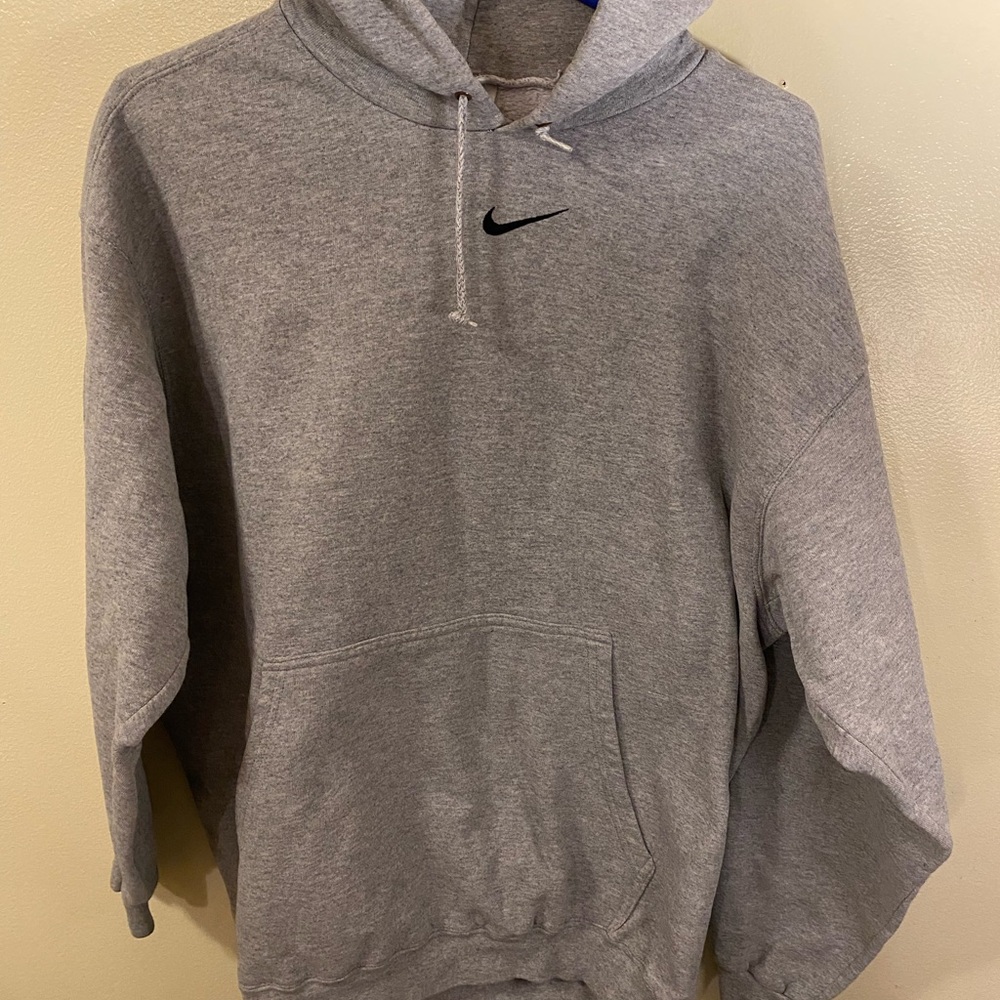 Vintage Nike Center Swoosh  Men's Gray Pullover Hoodie Sweatshirt